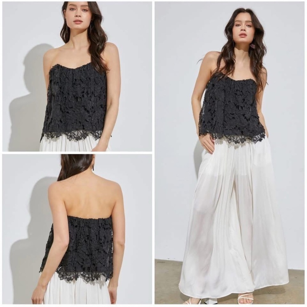 Do + Be Strapless Black Lace Overlay Top in Size Medium- BNWT